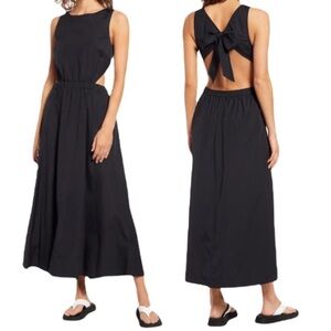 Open Edit Open Back Poplin tie open back Black maxi dress pockets summer size XL